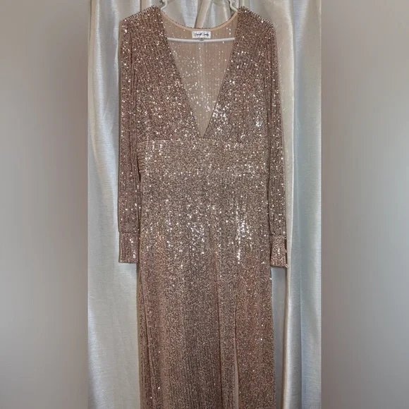 Emerald Sundae Rose Gold Sequin Maxi Dress XL - Picture 9 of 15